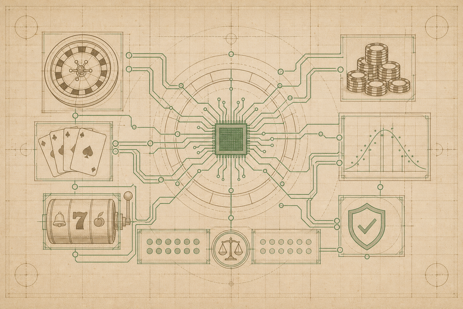 Abstract blueprint illustration representing casino technology